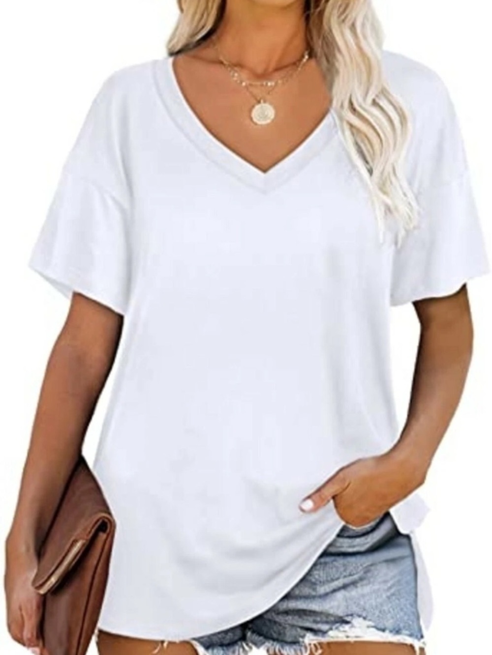 Sample White V-Neck Short Sleeve Tee - Casual Everyday Top